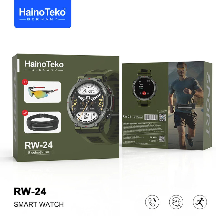ساعت هوشمند ورزشی Haino Teko RW-24، عینک آفتابی و بگ اسپرت