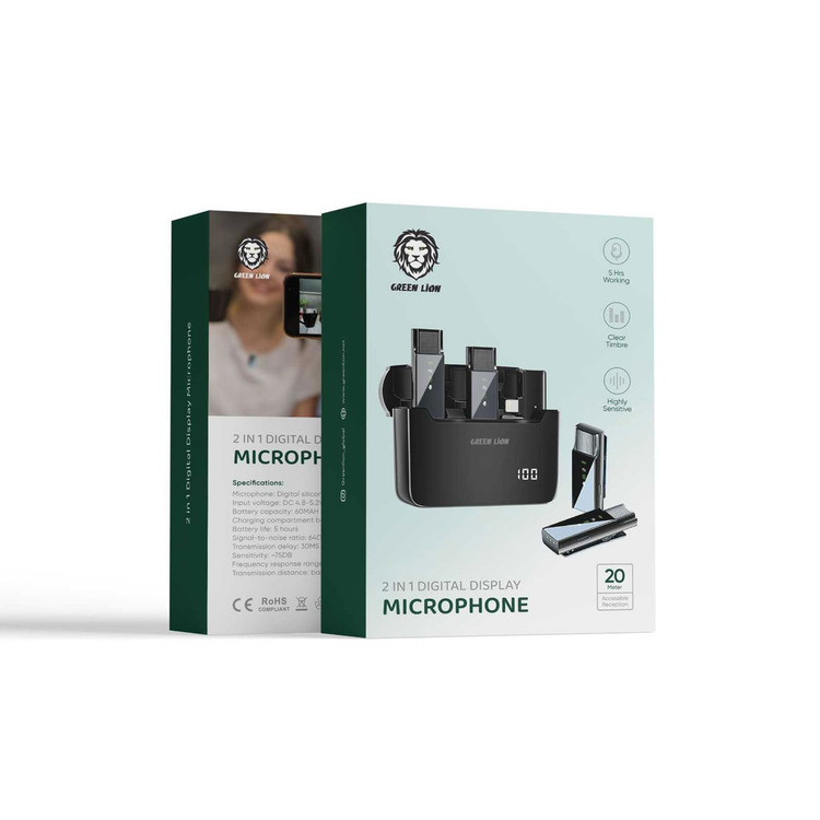 میکروفون دیجیتال نمایشگر دار گرین لاین 2 در 1 (کانکتور لایتنینگ) – Green Lion 2 in 1 مشکی