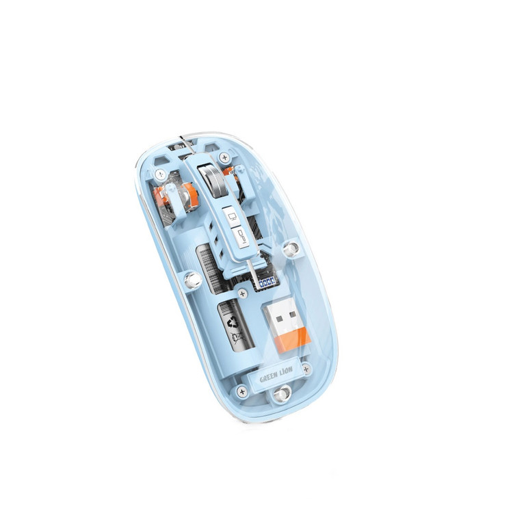 ماوس بیسیم و شفاف Green Lion مدل Transparent Mouse 2 با دقت 1600DPI و قابلیت اتصال به سه دستگاه به طور همزمان