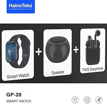 پک ساعت هوشمند Haino Teko GP-20 همراه با اسپیکر بلوتوث قابل حمل و ایرباد بیسیم - مناسب برای خانمها و آقایان