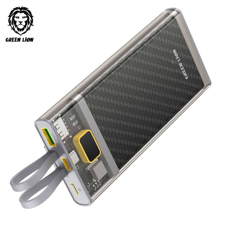 پاوربانک ترنسپرنت 2 Green Lion 10000mAh با کابلهای داخلی و فناوری شارژ سریع PD 20W