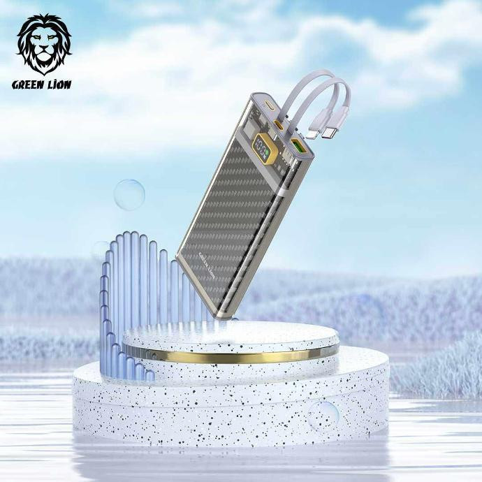 پاوربانک ترنسپرنت 2 Green Lion 10000mAh با کابلهای داخلی و فناوری شارژ سریع PD 20W