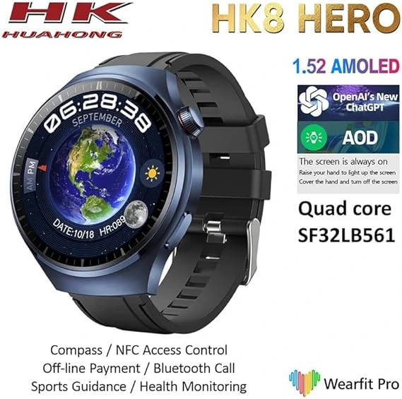 ساعت هوشمند AMOLED HK8 Hero | طراحی شیک، مکالمه بلوتوثی، NFC، پایش سلامت