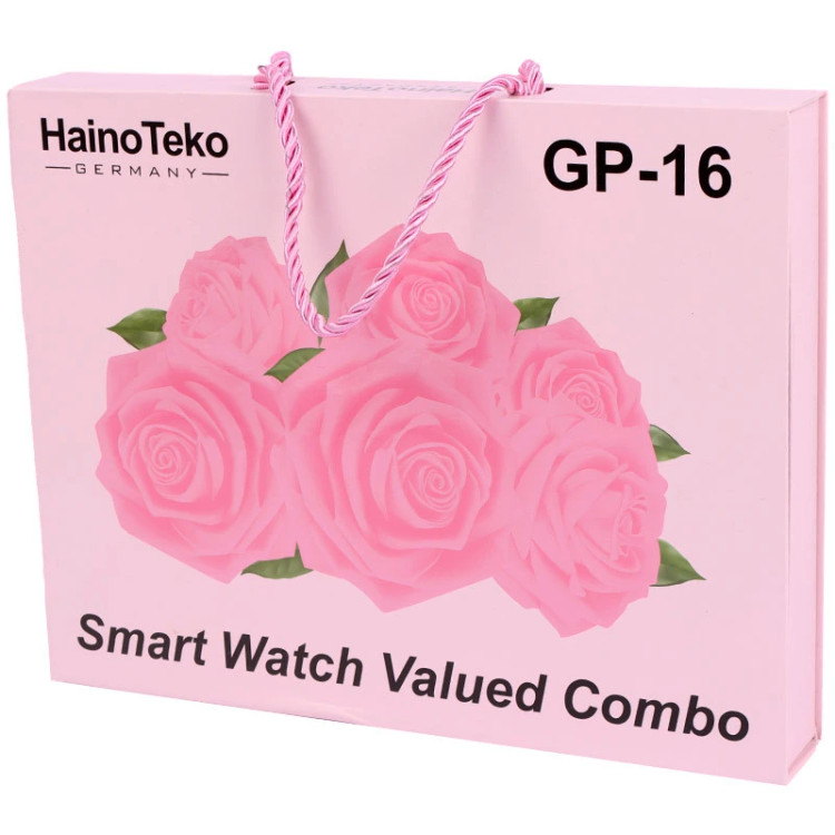 پکیج لاکچری هدیه Haino Teko GP16 | ساعت هوشمند، ساعت آنالوگ ، 3 بند قابل تعویض، شارژ بیسیم و کیف شیک