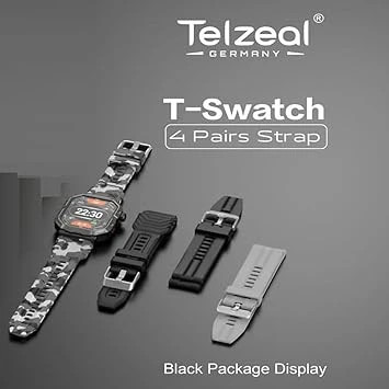 ساعت ورزشی هوشمند Telzeal T-Swatch | صفحه نمایش 1.91 اینچی، ضدآب، 4 بند قابل تعویض