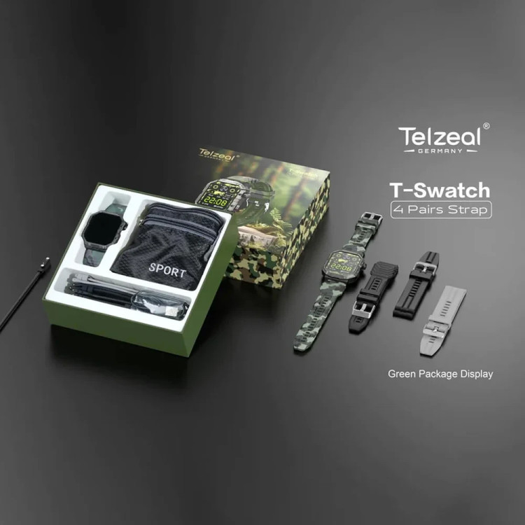 ساعت ورزشی هوشمند Telzeal T-Swatch | صفحه نمایش 1.91 اینچی، ضدآب، 4 بند قابل تعویض
