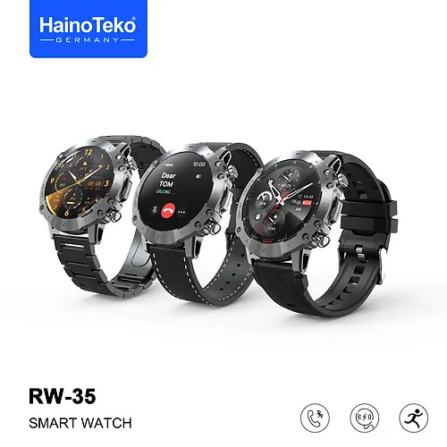 ساعت هوشمند دایرهای Haino Teko RW-35 | صفحه نمایش AMOLED، مکالمه بلوتوثی، شارژ بیسیم و 3 بند قابل تعویض