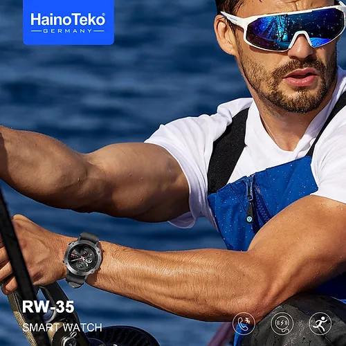 ساعت هوشمند دایرهای Haino Teko RW-35 | صفحه نمایش AMOLED، مکالمه بلوتوثی، شارژ بیسیم و 3 بند قابل تعویض