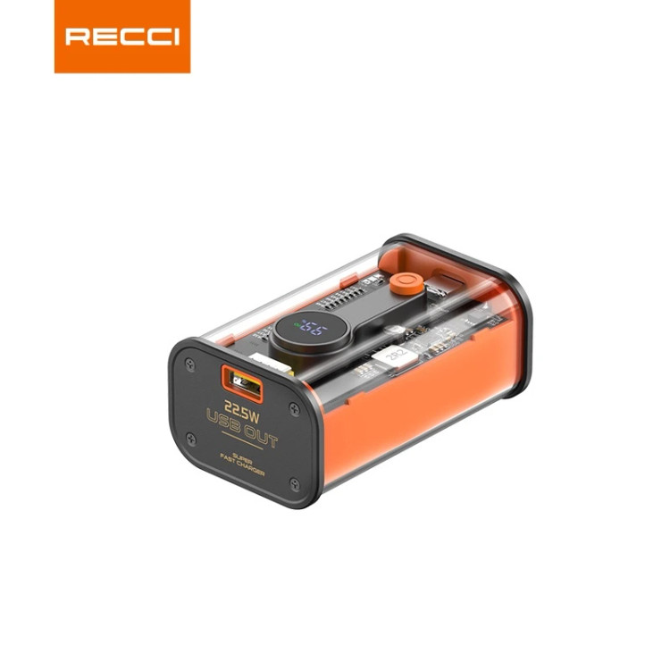 پاوربانک RECCI P35 | ظرفیت 10,000 میلیآمپر، شارژ سریع 22.5 وات و طراحی شفاف