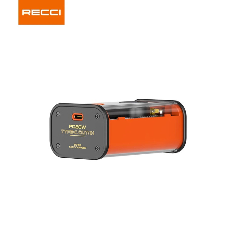 پاوربانک RECCI P35 | ظرفیت 10,000 میلیآمپر، شارژ سریع 22.5 وات و طراحی شفاف