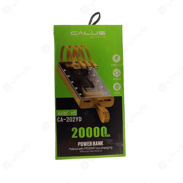 پاوربانک 20k Calus مدل CA-202YD | شارژ سریع 66 وات با ظرفیت 20000 میلیآمپر و کابل های داخلی
