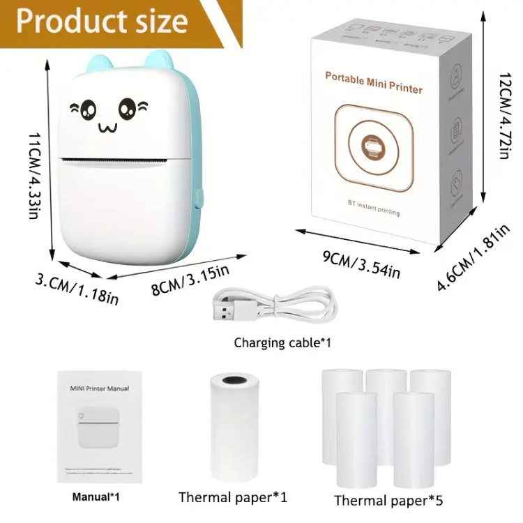 پرینتر حرارتی و لیبل زن جیبی Meow Machine Mini | چاپگر قابل حمل برای یادداشتها، لیبلها و عکسها