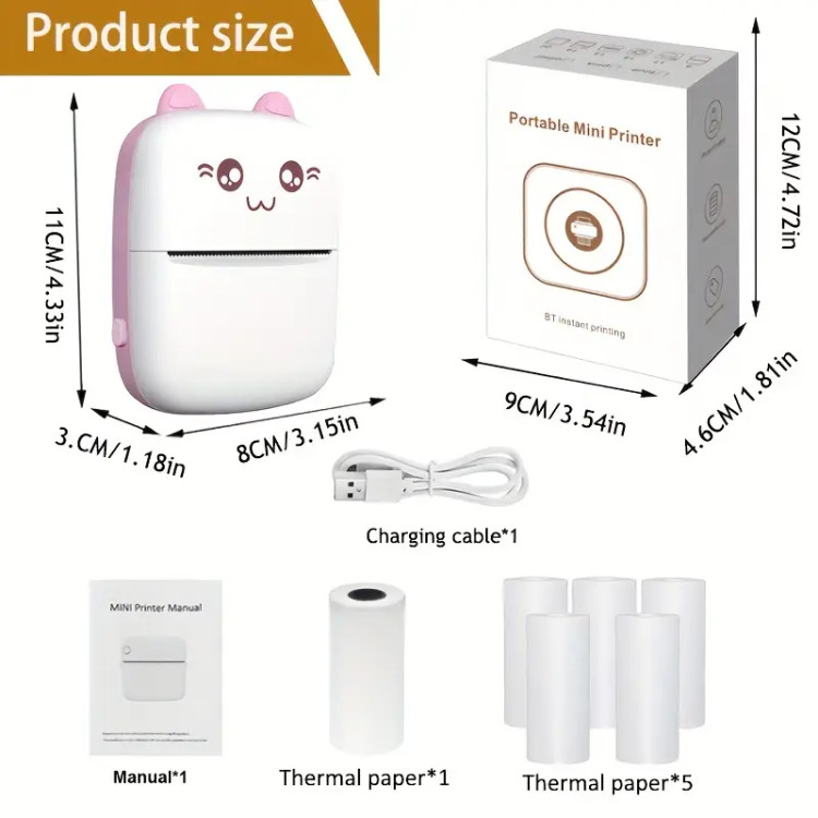 پرینتر حرارتی و لیبل زن جیبی Meow Machine Mini | چاپگر قابل حمل برای یادداشتها، لیبلها و عکسها