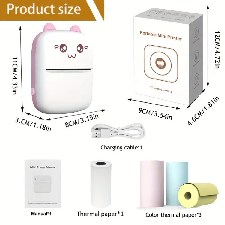 پرینتر حرارتی و لیبل زن جیبی Meow Machine Mini | چاپگر قابل حمل برای یادداشتها، لیبلها و عکسها