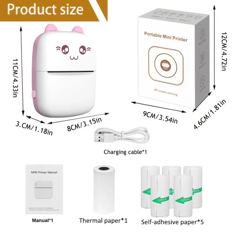 پرینتر حرارتی و لیبل زن جیبی Meow Machine Mini | چاپگر قابل حمل برای یادداشتها، لیبلها و عکسها