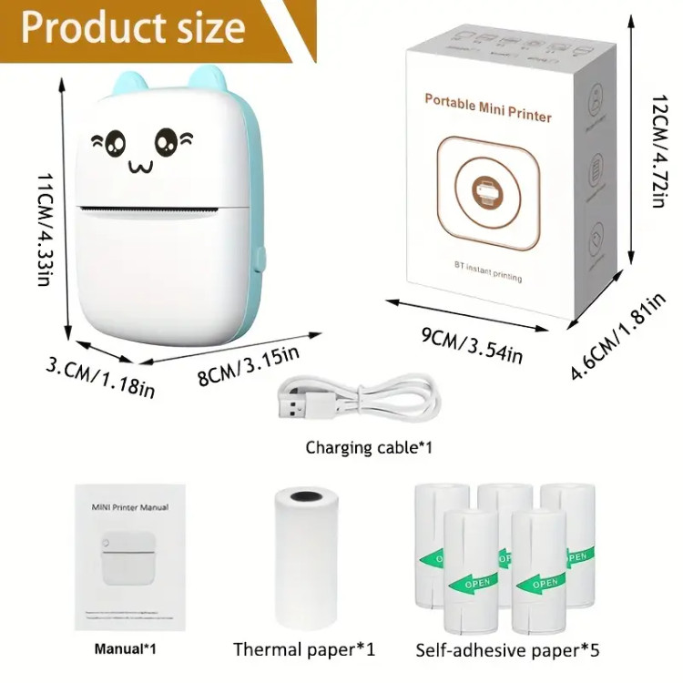 پرینتر حرارتی و لیبل زن جیبی Meow Machine Mini | چاپگر قابل حمل برای یادداشتها، لیبلها و عکسها