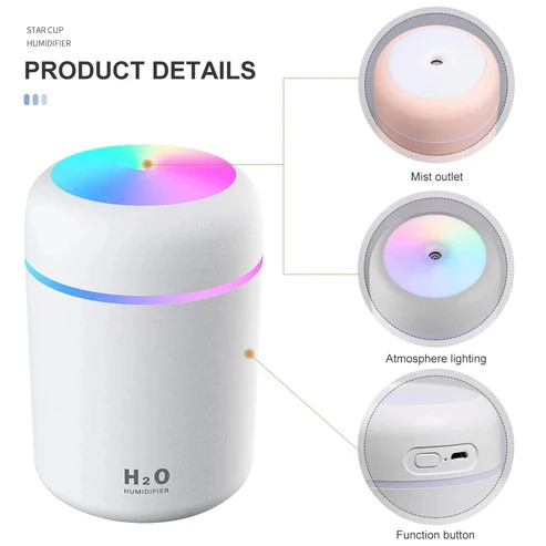 دستگاه بخور سرد H2O Humidifier | بخور کوچک قابل حمل با نورپردازی رنگی و اتصال USB