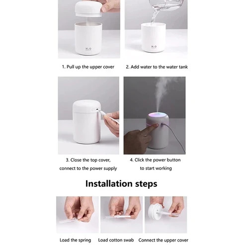 دستگاه بخور سرد H2O Humidifier | بخور کوچک قابل حمل با نورپردازی رنگی و اتصال USB