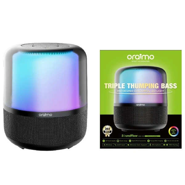 اسپیکر بلوتوثی اورایمو Oraimo SoundFlow OBS-72DBLK | صدای قدرتمند 50 وات با نورپردازی 360 درجه