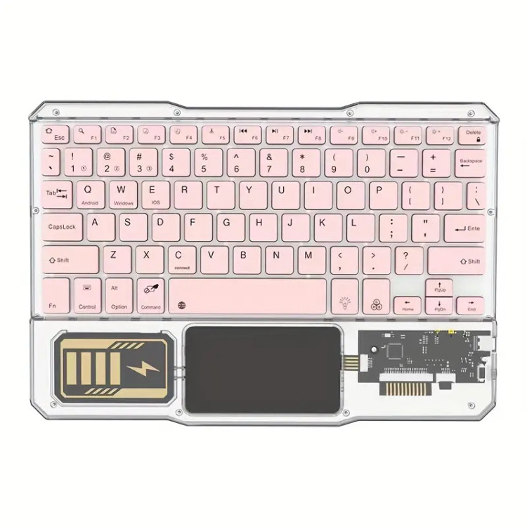 کیبورد بلوتوثی ترنسپرنت با نور پسزمینه RGB هفت رنگ و تاچ پد مدل BT Rechargeable Keyboard