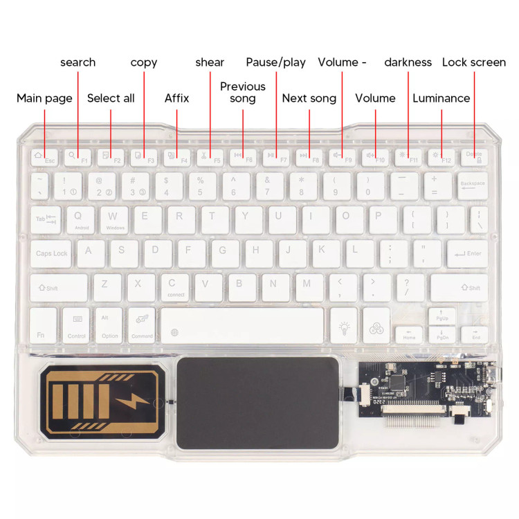 کیبورد بلوتوثی ترنسپرنت با نور پسزمینه RGB هفت رنگ و تاچ پد مدل BT Rechargeable Keyboard