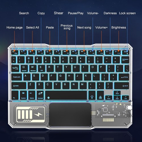 کیبورد بلوتوثی ترنسپرنت با نور پسزمینه RGB هفت رنگ و تاچ پد مدل BT Rechargeable Keyboard