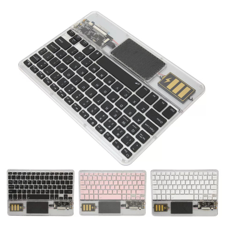 کیبورد بلوتوثی ترنسپرنت با نور پسزمینه RGB هفت رنگ و تاچ پد مدل BT Rechargeable Keyboard