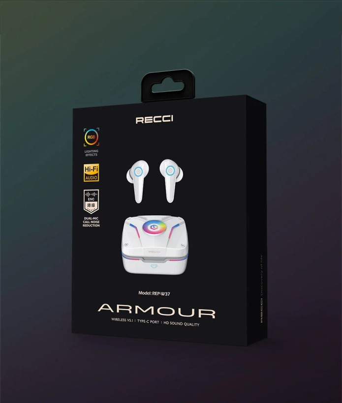 ایرپاد گیمینگ رسی مدل Recci W37 Armour - کیفیت Hi-Fi، حذف نویز، نورپردازی RGB و تأخیر کم
