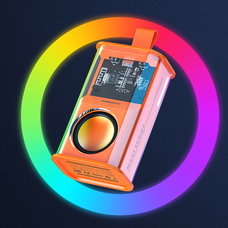 اسپیکر بلوتوثی ترنسپرنت Recci RSK-W30 با نورپردازی RGB و صدای Hi-Fi، مناسب برای استفاده روزمره و مهمانی