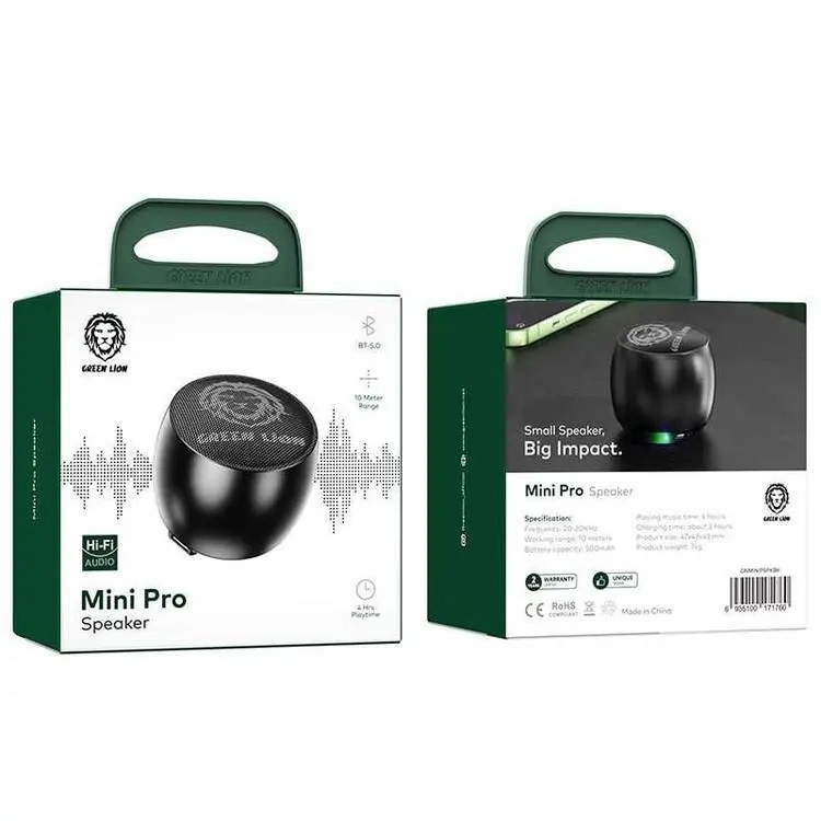 اسپیکر بلوتوثی Green Lion Mini Pro با طراحی جمعوجور، صدای Hi-Fi و باتری ۶ ساعته، مناسب برای استفاده روزمره و سفر