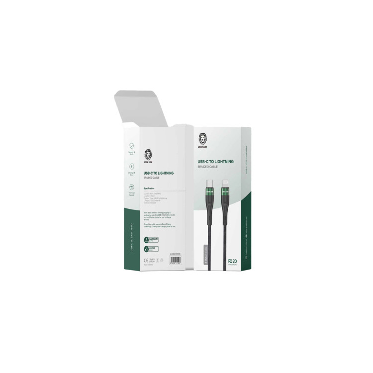 کابل شارژ Green Lion تایپسی به لایتنینگ، ۳ متری با توان ۲۰ وات، مناسب آیفون و آیپد