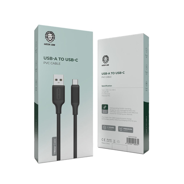 کابل Green Lion تایپ سی به USB-A مدل PVC با طول ۱ متر و جریان ۲.۴ آمپر