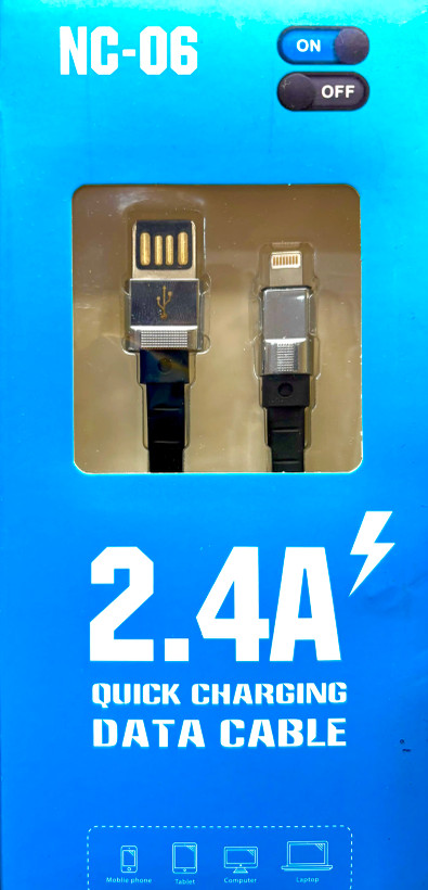 کابل شارژ USB به Lightning برند On/Off مدل NC-06 با توان ۲.۴ آمپر و طول ۱ متر