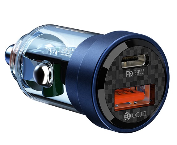شارژر فندکی Recci مدل RCC-N17 با طراحی شفاف، دو پورت (USB-C + USB-A) و توان 33 وات + 18 وات (PD3.0 + QC3.0)