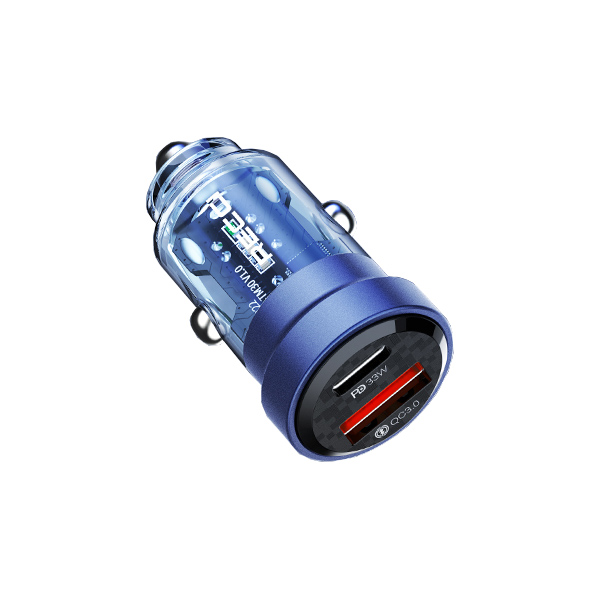 شارژر فندکی Recci مدل RCC-N17 با طراحی شفاف، دو پورت (USB-C + USB-A) و توان 33 وات + 18 وات (PD3.0 + QC3.0)