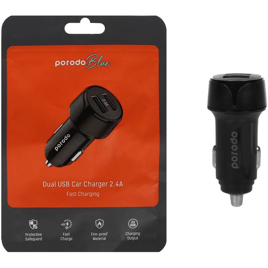 شارژر فندکی فست دو پورت Porodo مدل PB-CC12W-BK