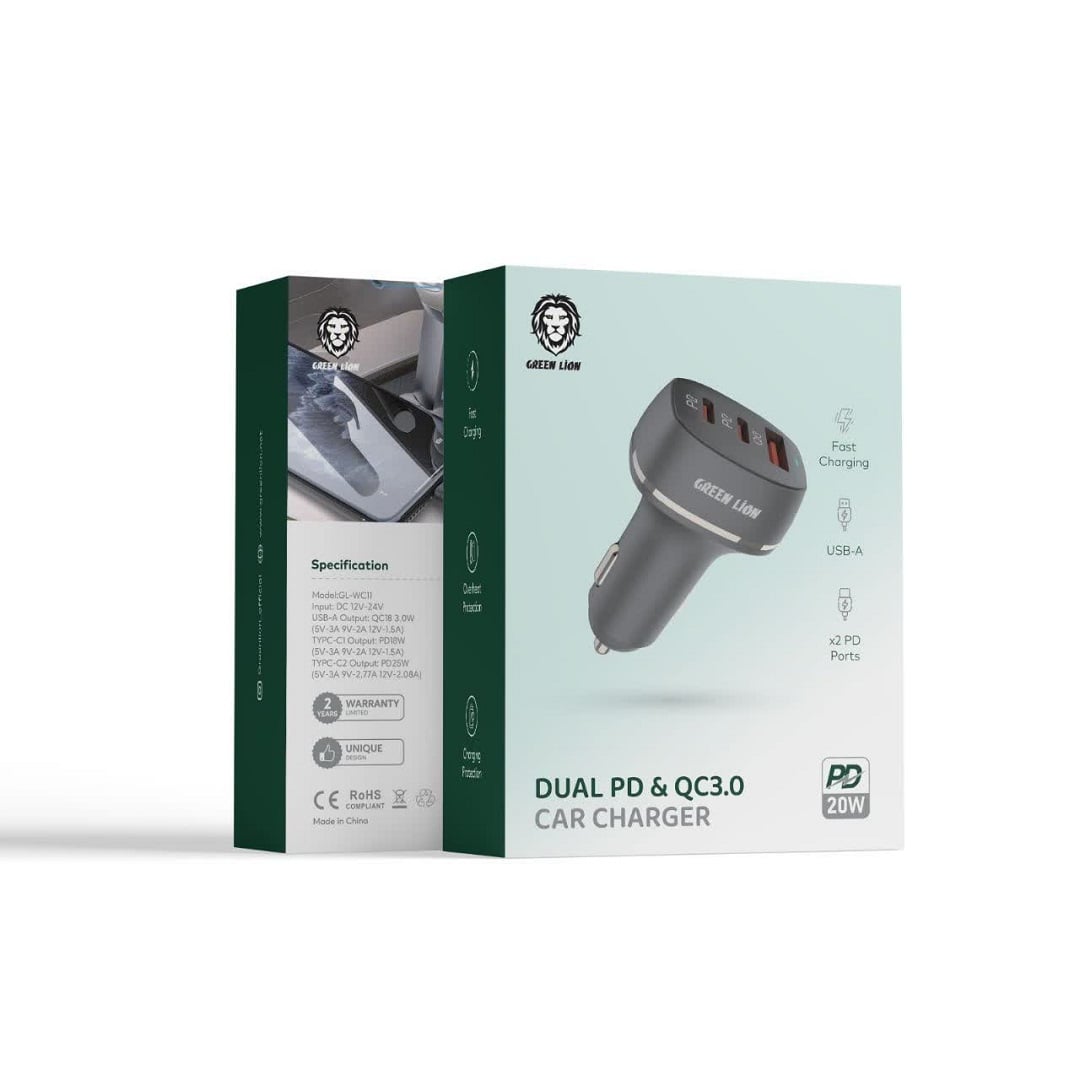 شارژر فندکی گرین لاین مدل Green Lion dual pd+qc3.0 20w