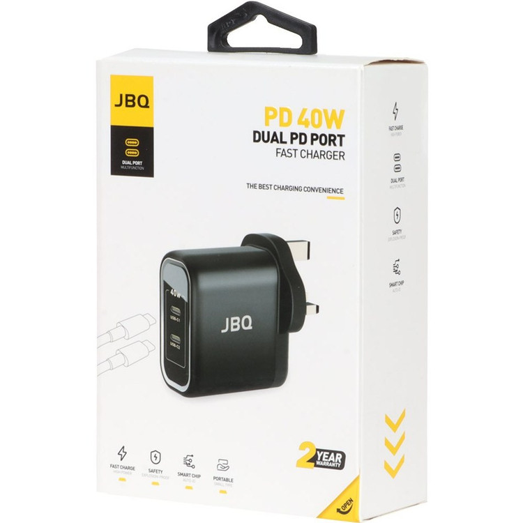 شارژر دو پورت سریع تایپ سی JBQ مدل HC-740 با توان 40 وات، مناسب آیفون و سامسونگ