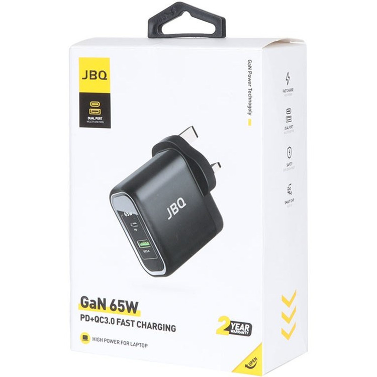 شارژر GaN 65W دو پورت JBQ مدل HC-765 با PD + QC3.0 مناسب لپتاپ و موبایل