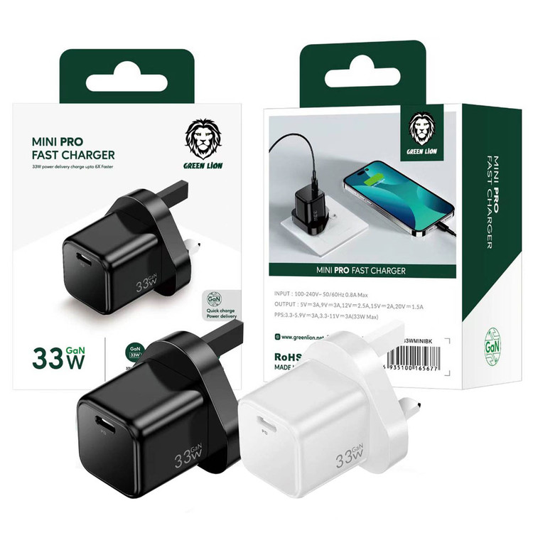 شارژر Green Lion Mini Pro GaN 33W با فناوری PD و PPS مناسب آیفون و آیپد