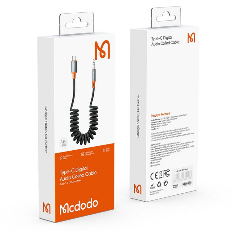 کابل صوتی فنری Mcdodo CA-090 تایپسی به جک ۳.۵ میلیمتری با چیپ DAC