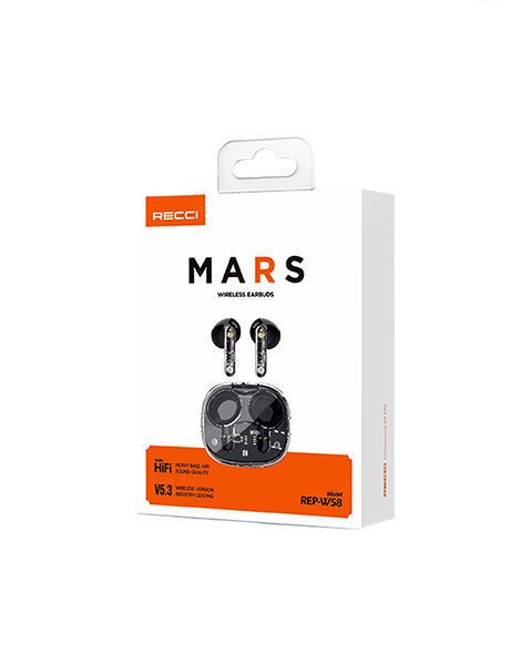 هندزفری بلوتوثی RECCI Mars ترنسپرنت با بلوتوث 5.3 و صدای Hi-Fi