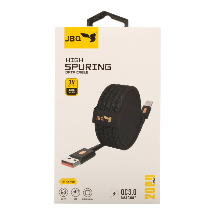 کابل شارژ و دیتای لایتنینگ فنری JBQ مدل High Spuring طول ۳ متر با روکش بافته ضخیم و خروجی 3 آمپر