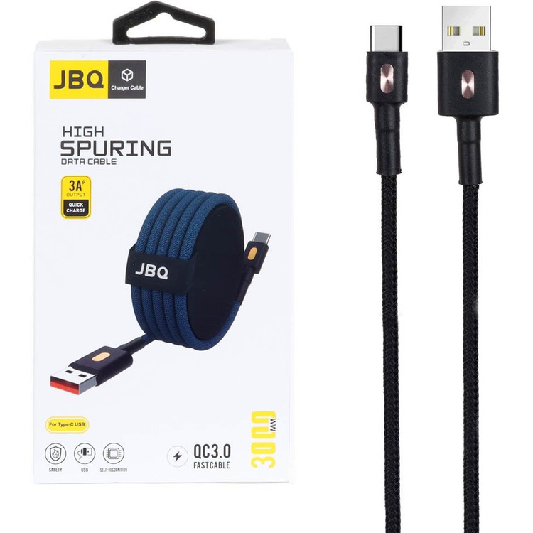 کابل شارژ USB به Type-C بافتهشده JBQ طول ۳ متر با شارژ سریع 3A