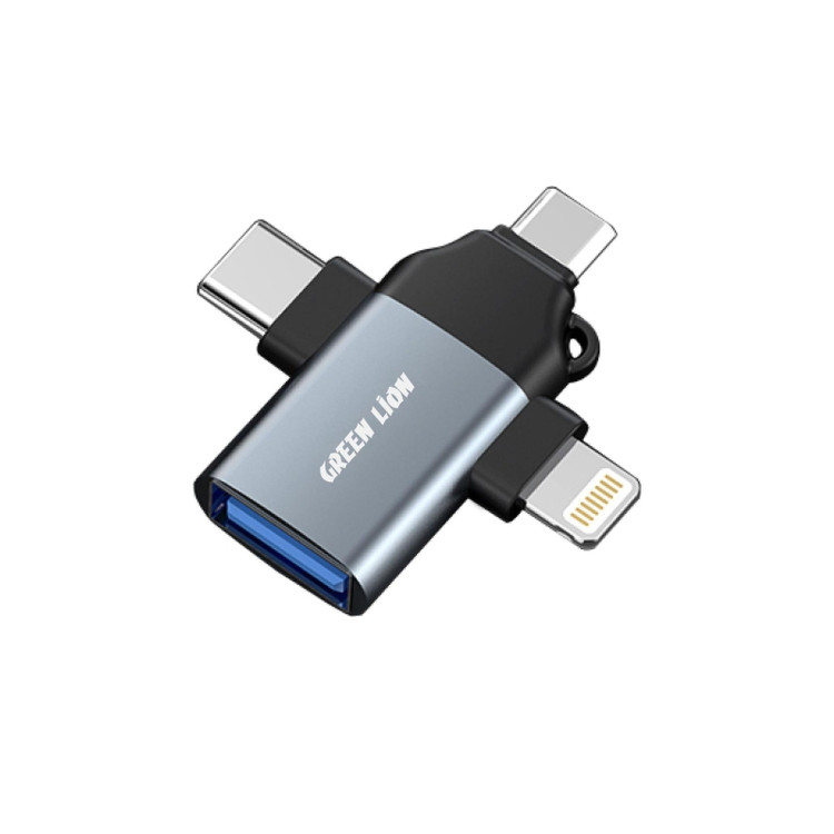 مبدل OTG سهکاره گرین لاین USB 3.0 به Type-C / Lightning / Micro-USB (مدل 3-In-1)