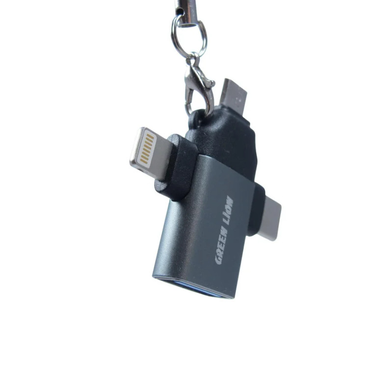 مبدل OTG سهکاره گرین لاین USB 3.0 به Type-C / Lightning / Micro-USB (مدل 3-In-1)