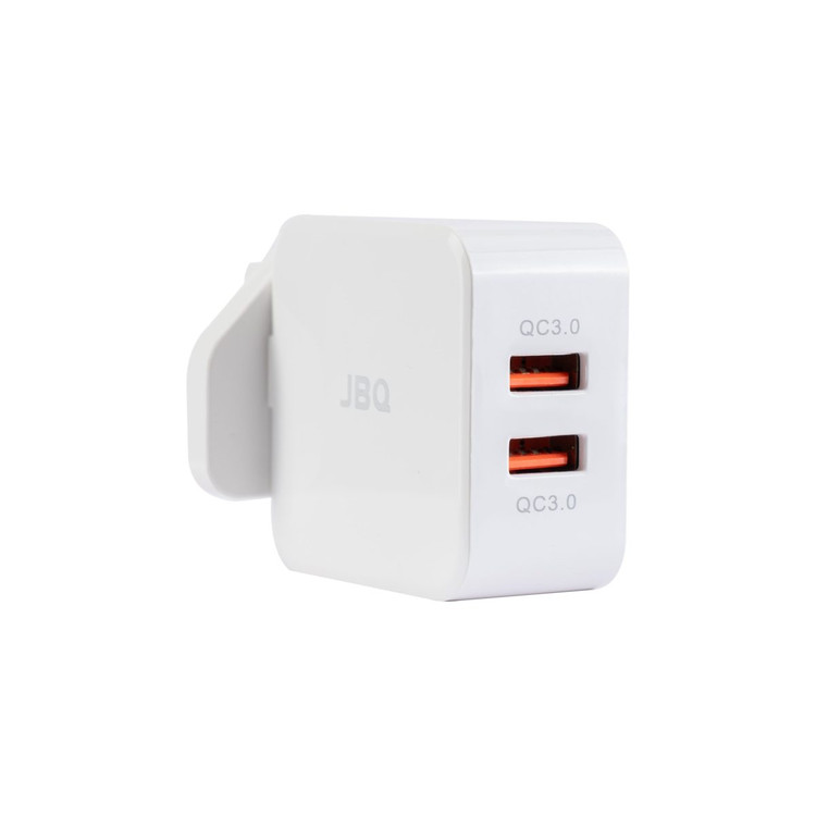 شارژر دیواری JBQ مدل HC-12F2 دو پورت USB با کابل Lightning، شارژ سریع QC 3.0