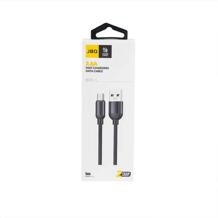 کابل شارژ و دیتای USB-A به Micro-USB JBQ با جریان 2.5 آمپر، روکش نایلونی و طول 1 متر