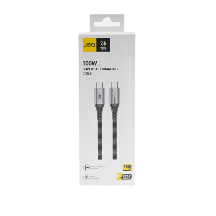 کابل شارژ و دیتای USB-C به USB-C JBQ با توان 100 وات، روکش نایلونی و طول 1.5 متر