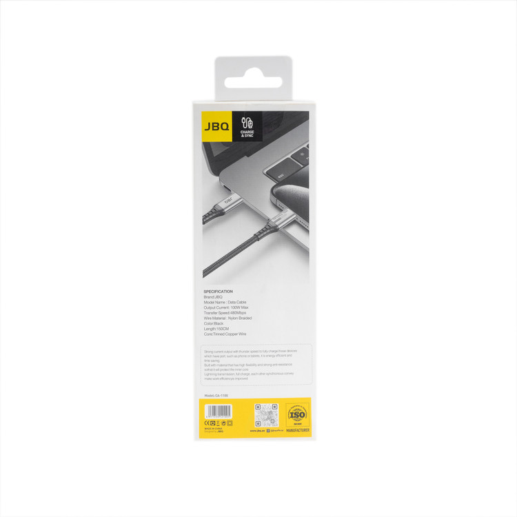 کابل شارژ و دیتای USB-C به USB-C JBQ با توان 100 وات، روکش نایلونی و طول 1.5 متر